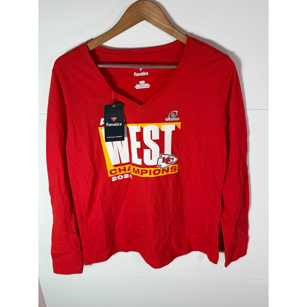 Fanatics Kansas City Chiefs AFC West Champions 2024 Red V-Neck Long Sleeve L